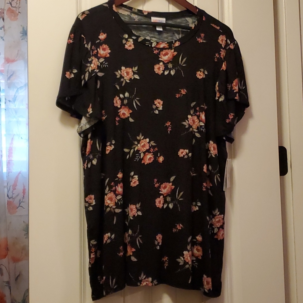LuLaRoe Olive Pink Rose Floral Shirt